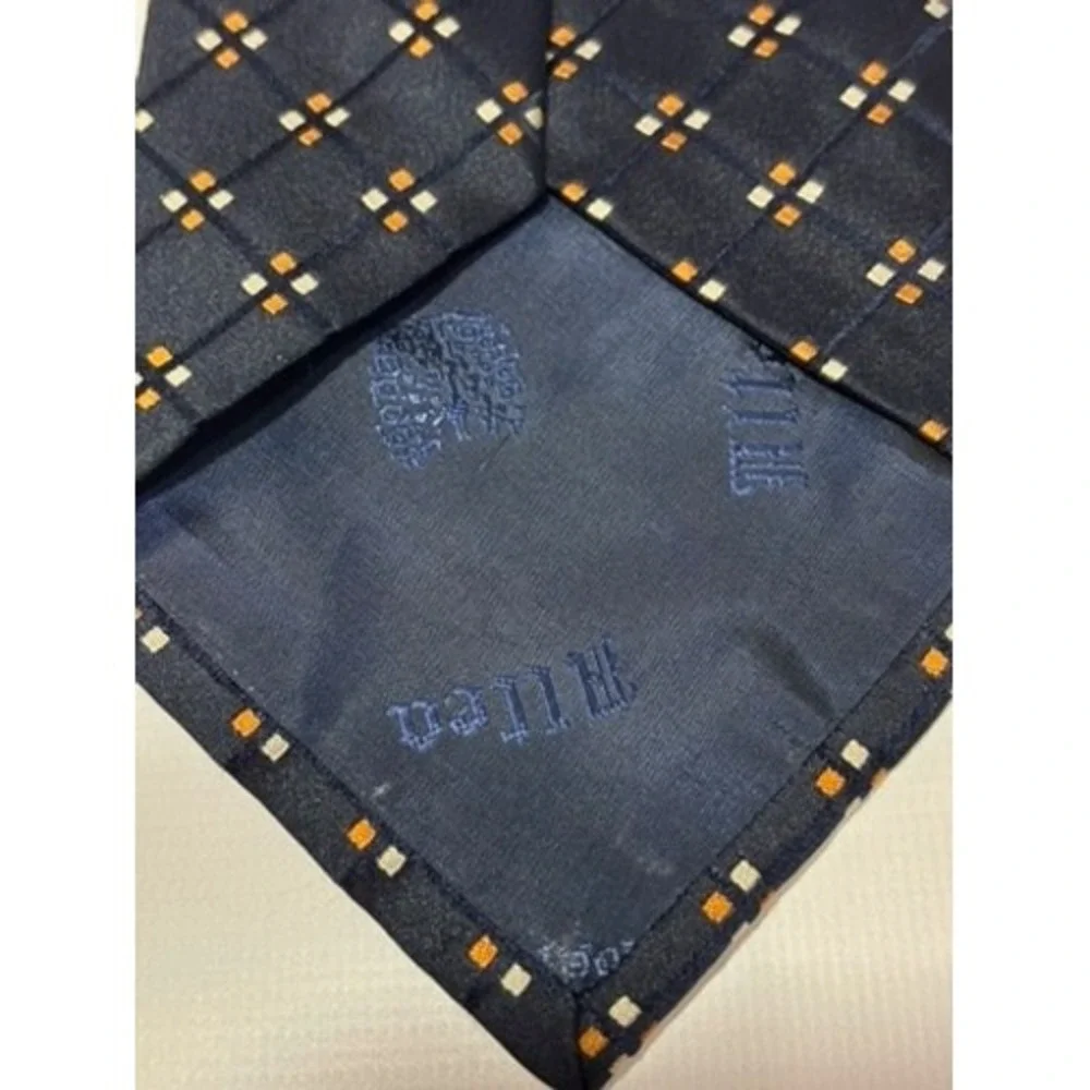 Angelos Italian Luxury Silk Tie Necktie Navy Blue‎ Gold White Diamond